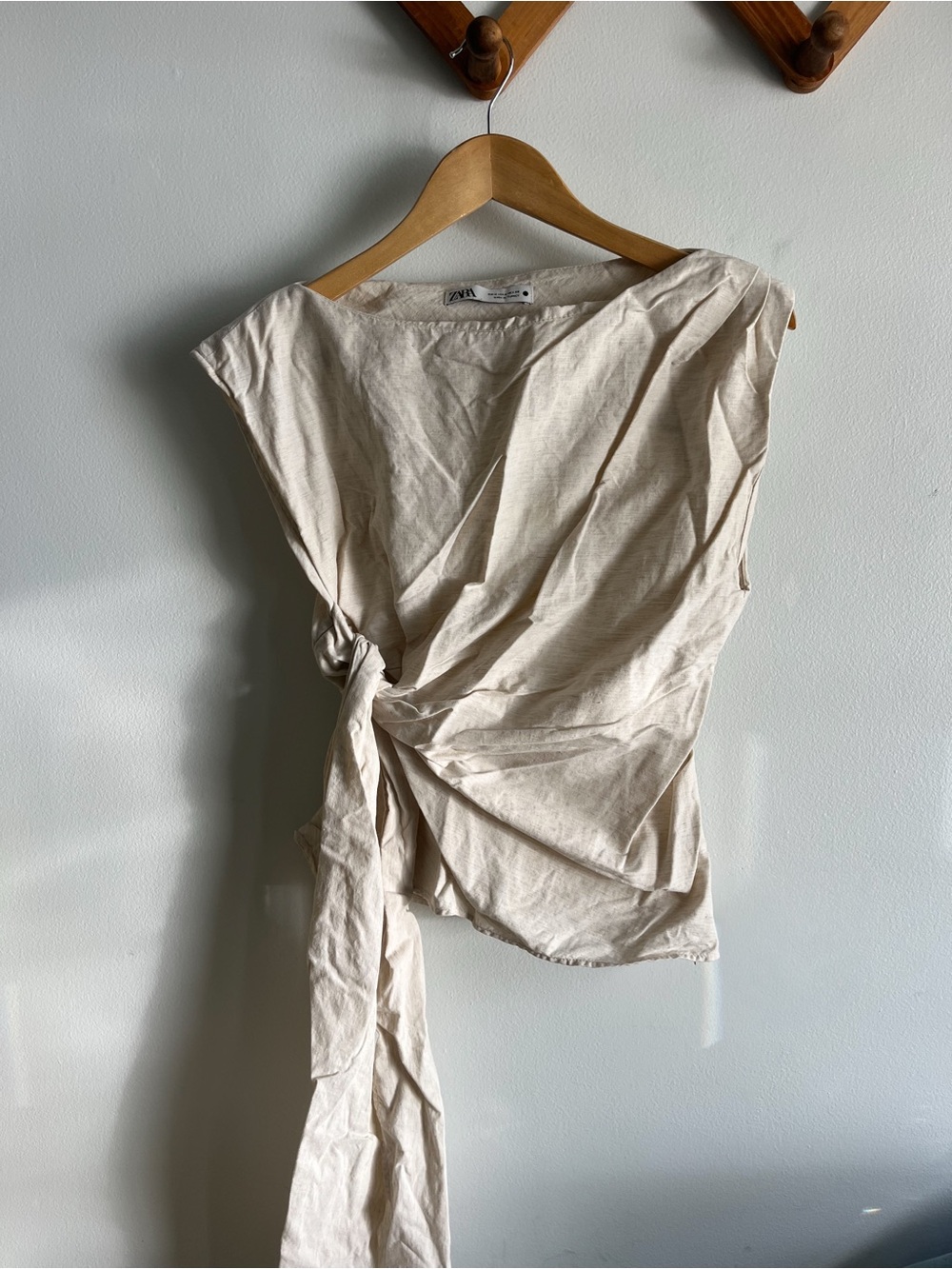 Zara Cream Side-Tie Sleeveless Top